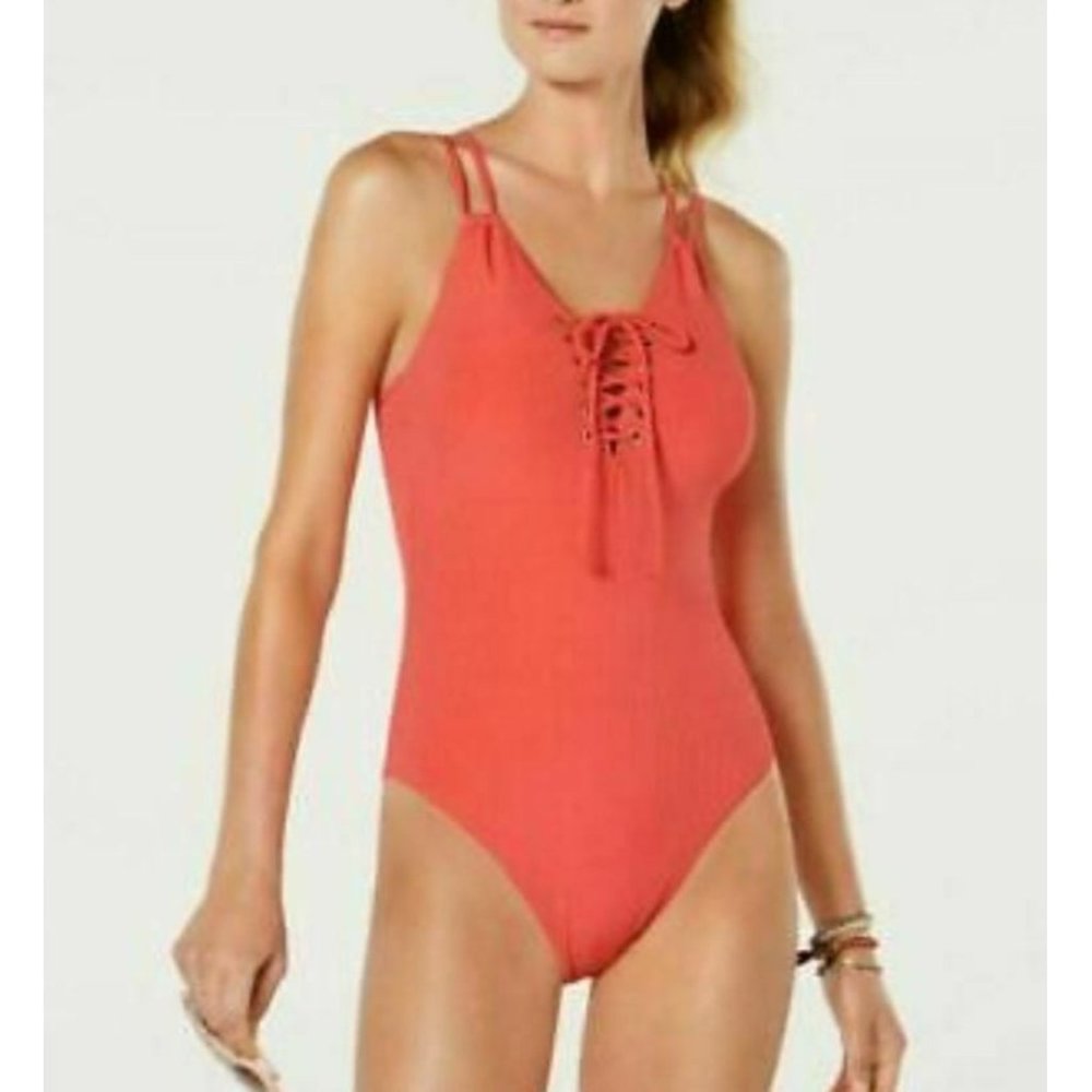 Hula Honey S Pink Lace Up Swimsuit One Piece